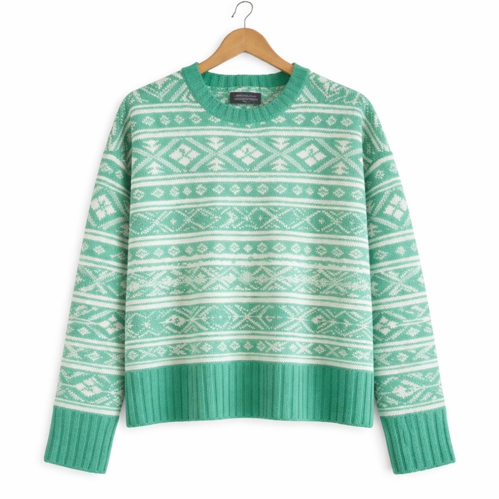 American‎ Eagle Kelly Green Fair Isle Sweater M Cozy Heritage Cabin Preppy